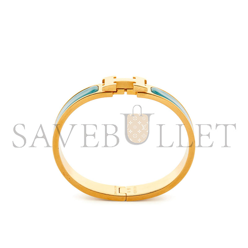 HERMÈS CLIC H TURQUOISE ENAMEL GOLD PLATED BRACELET 
